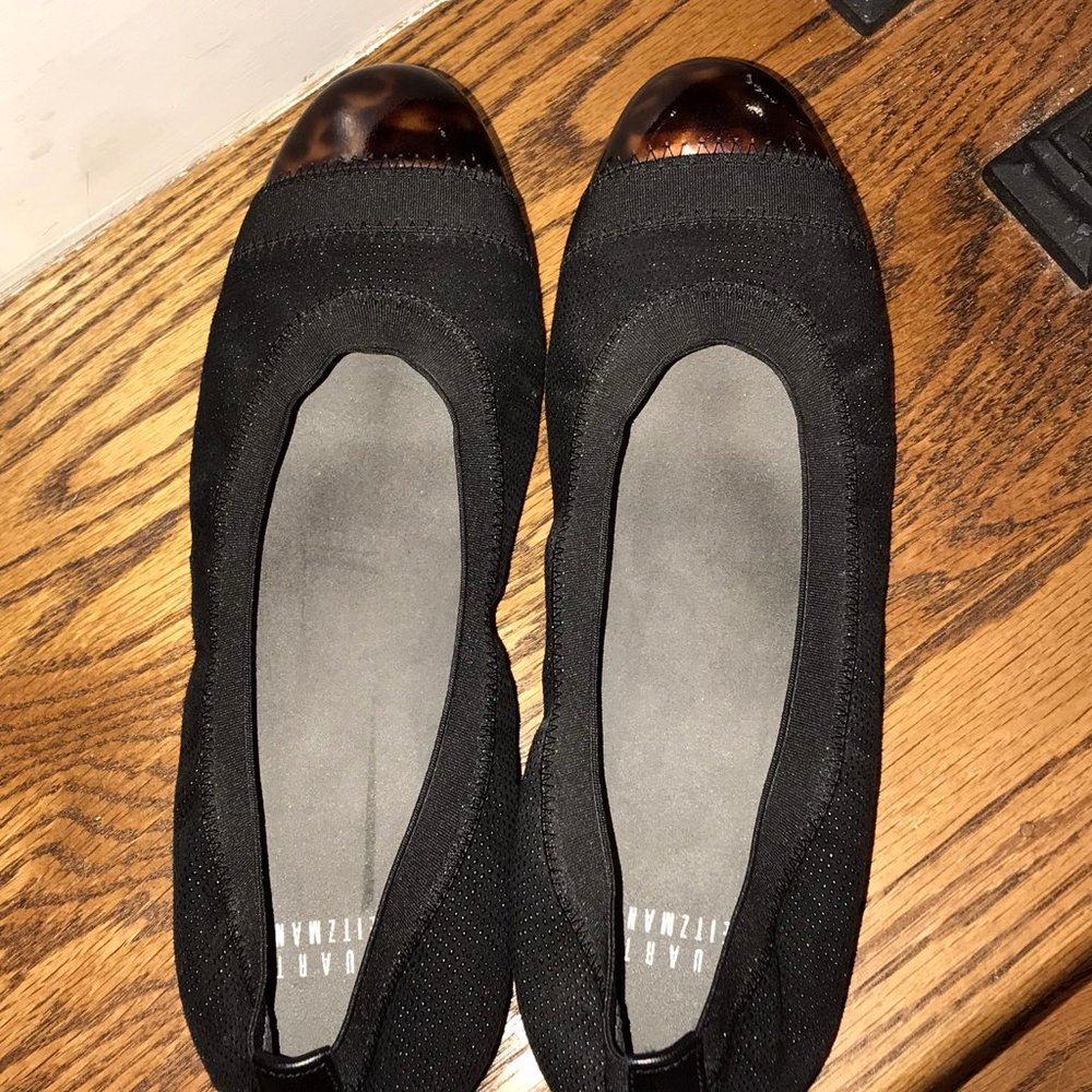 Stuart Weitzman Black Tortoise Shell Toe Flats Si… - image 2